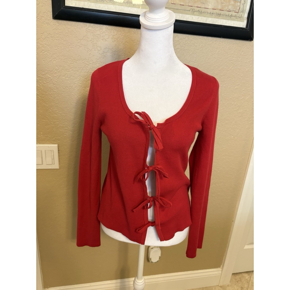 Ann Taylor Loft‎ Bow Front Cardigan, Medium, Red